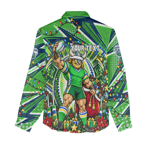 Personalized Canberra Raiders Rugby Christmas Women Casual Shirt Holiday Mascot Graphic Art Festive Lights Bow