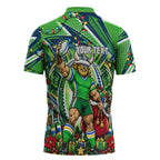 Personalized Canberra Raiders Rugby Christmas Zipper Polo Shirt Holiday Mascot Graphic Art Festive Lights Bow
