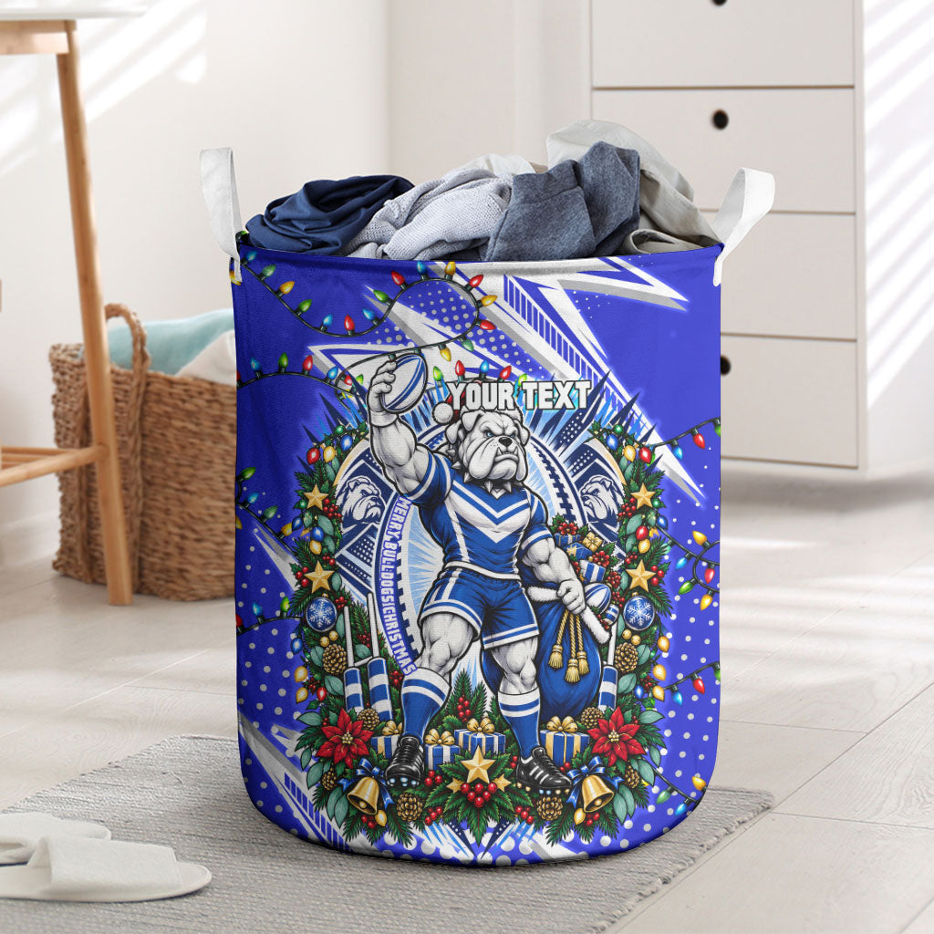 Personalized Canterbury Bankstown Bulldogs Rugby Christmas Laundry Basket Holiday Mascot Graphic Art Festive Lights Bow