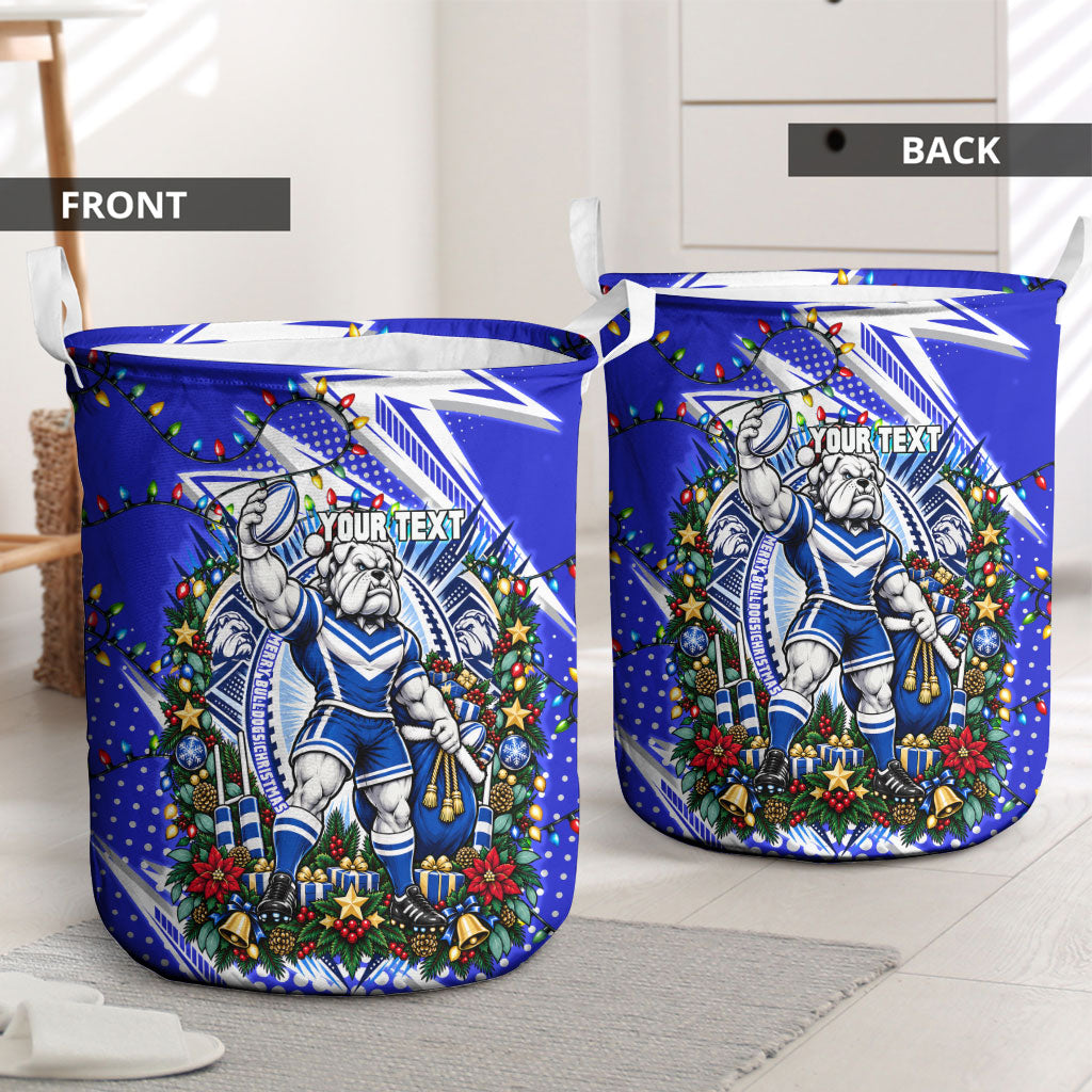 Personalized Canterbury Bankstown Bulldogs Rugby Christmas Laundry Basket Holiday Mascot Graphic Art Festive Lights Bow