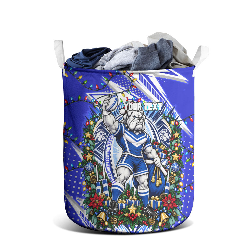 Personalized Canterbury Bankstown Bulldogs Rugby Christmas Laundry Basket Holiday Mascot Graphic Art Festive Lights Bow