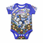 Personalized Canterbury Bankstown Bulldogs Rugby Christmas Baby Onesie Holiday Mascot Graphic Art Festive Lights Bow