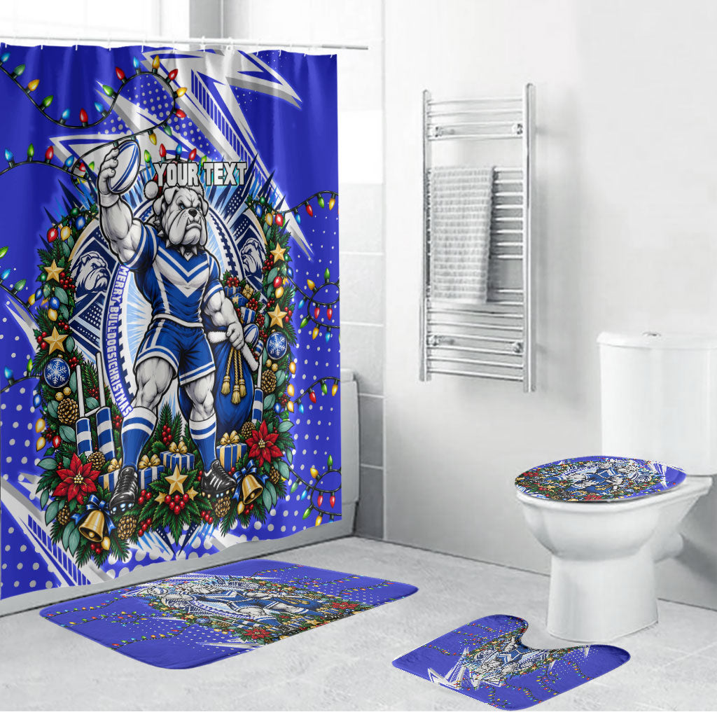 Personalized Canterbury Bankstown Bulldogs Rugby Christmas Bathroom Set Holiday Mascot Graphic Art Festive Lights Bow