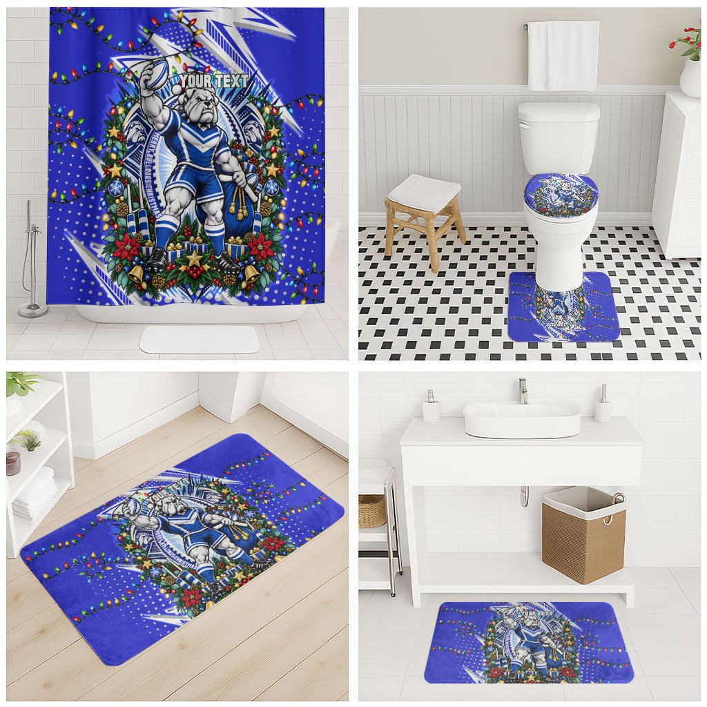 Personalized Canterbury Bankstown Bulldogs Rugby Christmas Bathroom Set Holiday Mascot Graphic Art Festive Lights Bow