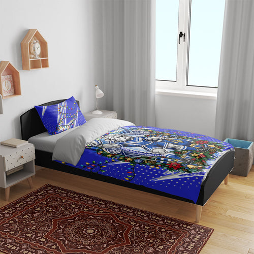 Personalized Canterbury Bankstown Bulldogs Rugby Christmas Bedding Set Holiday Mascot Graphic Art Festive Lights Bow