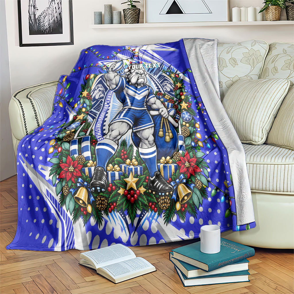 Personalized Canterbury Bankstown Bulldogs Rugby Christmas Blanket Holiday Mascot Graphic Art Festive Lights Bow