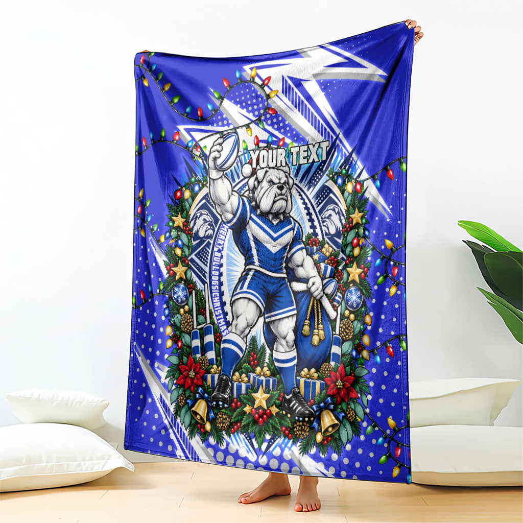 Personalized Canterbury Bankstown Bulldogs Rugby Christmas Blanket Holiday Mascot Graphic Art Festive Lights Bow
