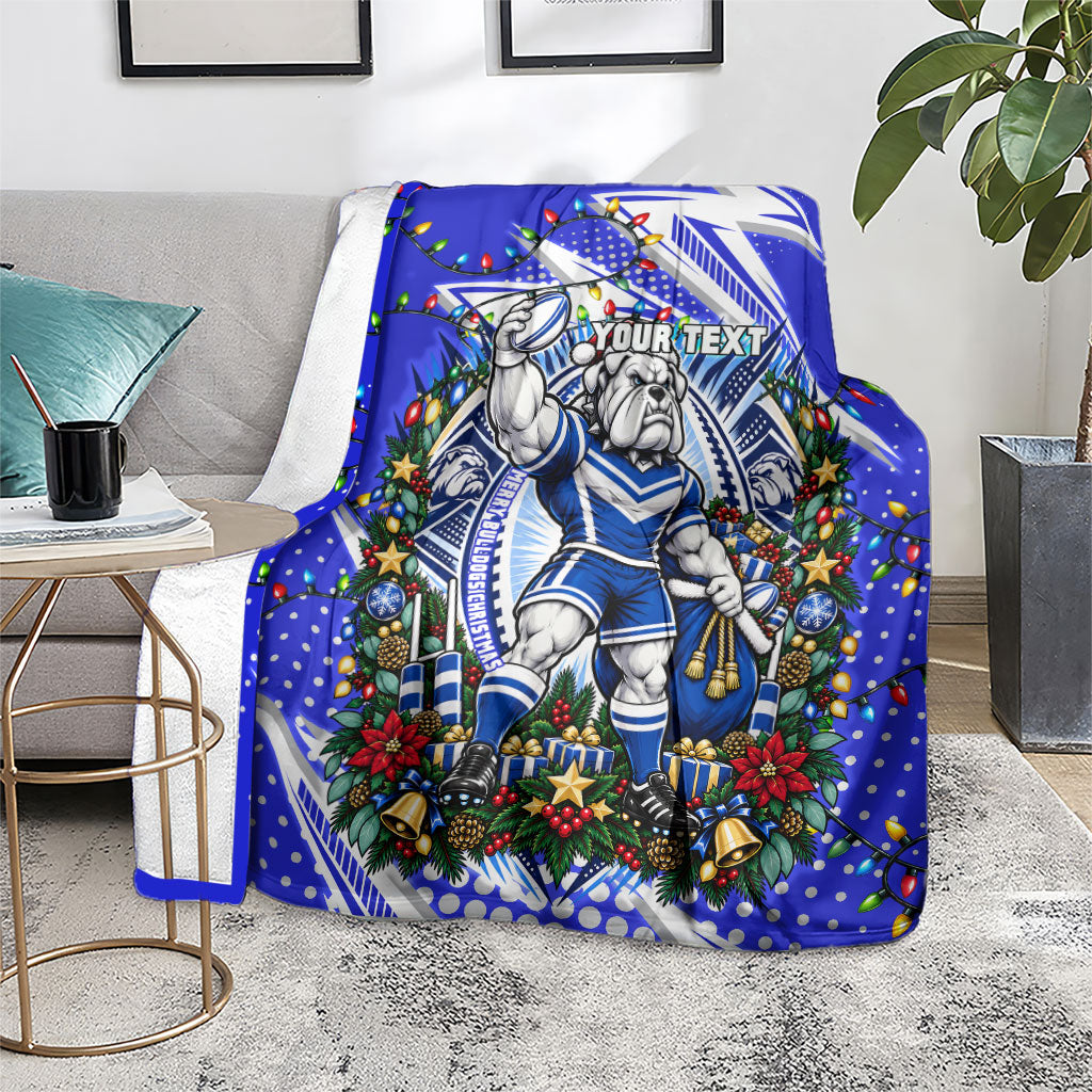 Personalized Canterbury Bankstown Bulldogs Rugby Christmas Blanket Holiday Mascot Graphic Art Festive Lights Bow