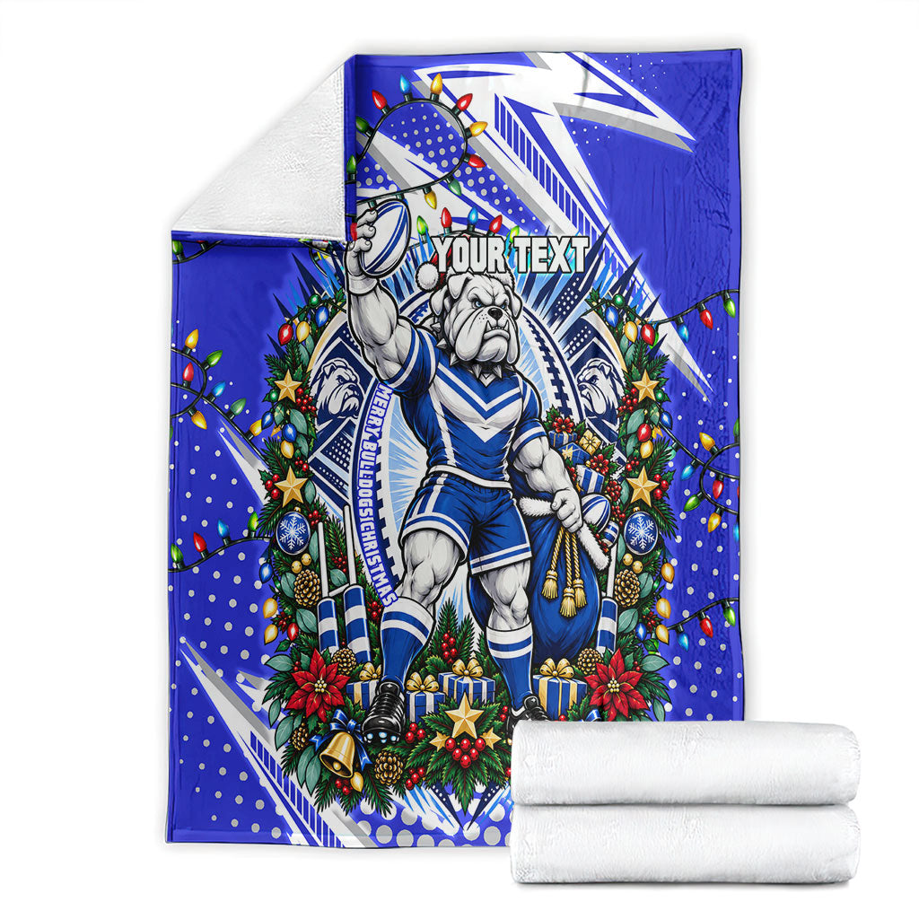 Personalized Canterbury Bankstown Bulldogs Rugby Christmas Blanket Holiday Mascot Graphic Art Festive Lights Bow