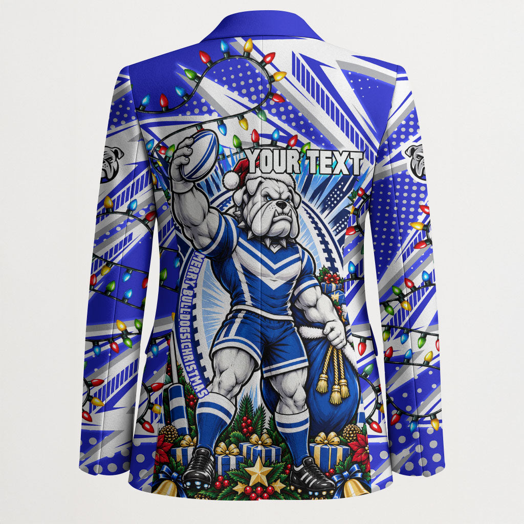 Personalized Canterbury Bankstown Bulldogs Rugby Christmas Blazer Holiday Mascot Graphic Art Festive Lights Bow