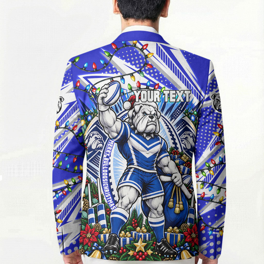 Personalized Canterbury Bankstown Bulldogs Rugby Christmas Blazer Holiday Mascot Graphic Art Festive Lights Bow