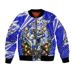 Personalized Canterbury Bankstown Bulldogs Rugby Christmas Bomber Jacket Holiday Mascot Graphic Art Festive Lights Bow