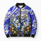 Personalized Canterbury Bankstown Bulldogs Rugby Christmas Bomber Puffer Jacket Holiday Mascot Graphic Art Festive Lights Bow