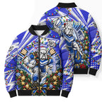 Personalized Canterbury Bankstown Bulldogs Rugby Christmas Bomber Puffer Jacket Holiday Mascot Graphic Art Festive Lights Bow