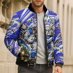 Personalized Canterbury Bankstown Bulldogs Rugby Christmas Bomber Puffer Jacket Holiday Mascot Graphic Art Festive Lights Bow