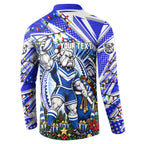 Personalized Canterbury Bankstown Bulldogs Rugby Christmas Button Sweatshirt Holiday Mascot Graphic Art Festive Lights Bow