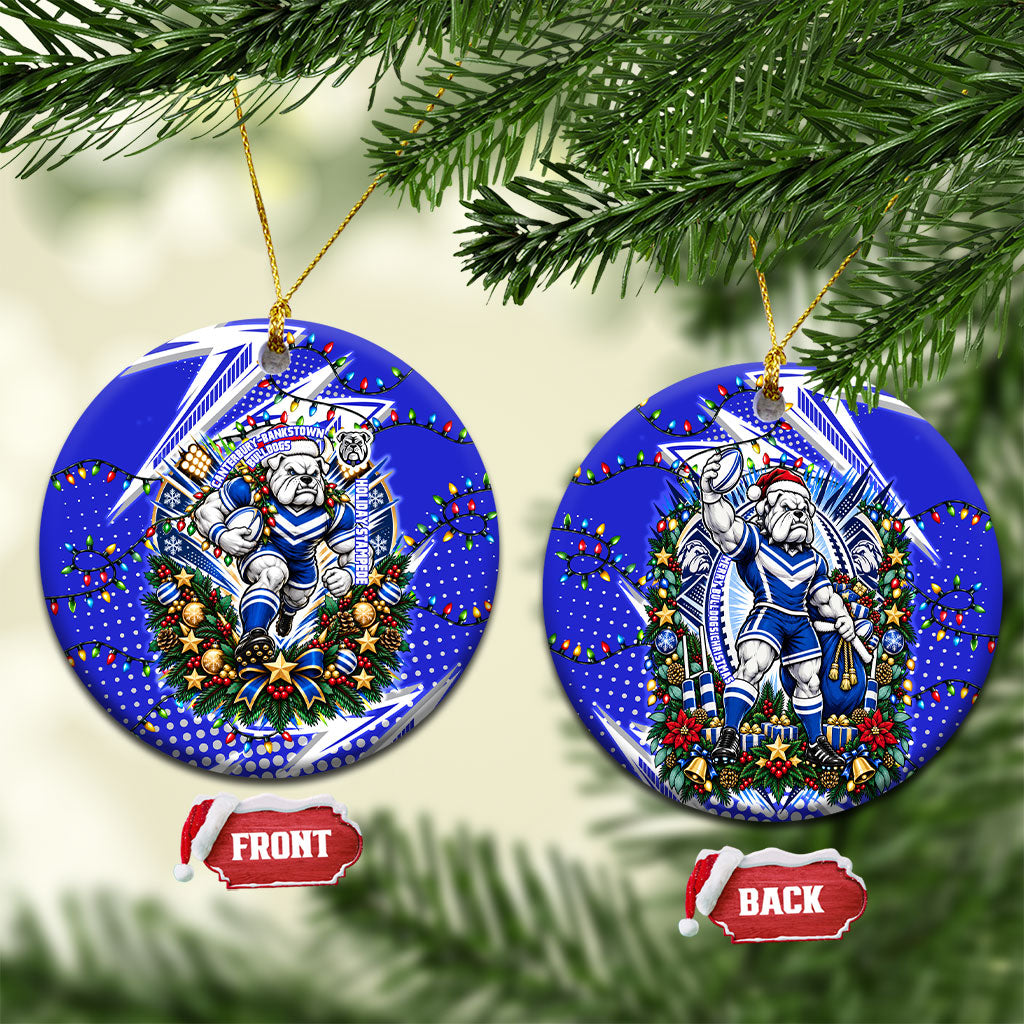 Canterbury Bankstown Bulldogs Rugby Christmas Ceramic Ornament Holiday Mascot Graphic Art Festive Lights Bow
