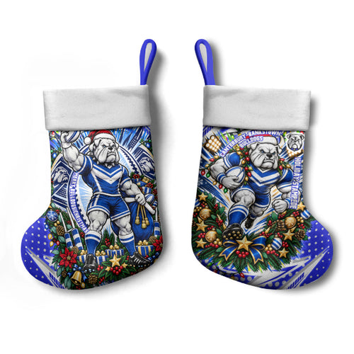 Canterbury Bankstown Bulldogs Rugby Christmas Stocking Holiday Mascot Graphic Art Festive Lights Bow
