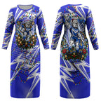 Personalized Canterbury Bankstown Bulldogs Rugby Christmas Couples Matching Long Sleeve Bodycon Dress and Hawaiian Shirt Holiday Mascot Graphic Art Festive Lights Bow
