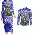 Personalized Canterbury Bankstown Bulldogs Rugby Christmas Couples Matching Long Sleeve Bodycon Dress and Long Sleeve Button Shirt Holiday Mascot Graphic Art Festive Lights Bow