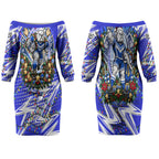 Personalized Canterbury Bankstown Bulldogs Rugby Christmas Couples Matching Off The Shoulder Long Sleeve Dress and Hawaiian Shirt Holiday Mascot Graphic Art Festive Lights Bow