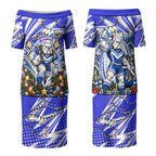 Personalized Canterbury Bankstown Bulldogs Rugby Christmas Couples Matching Puletasi and Hawaiian Shirt Holiday Mascot Graphic Art Festive Lights Bow