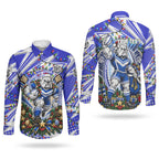 Personalized Canterbury Bankstown Bulldogs Rugby Christmas Couples Matching Short Sleeve Bodycon Dress and Long Sleeve Button Shirt Holiday Mascot Graphic Art Festive Lights Bow