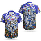 Personalized Canterbury Bankstown Bulldogs Rugby Christmas Couples Matching Summer Maxi Dress and Hawaiian Shirt Holiday Mascot Graphic Art Festive Lights Bow