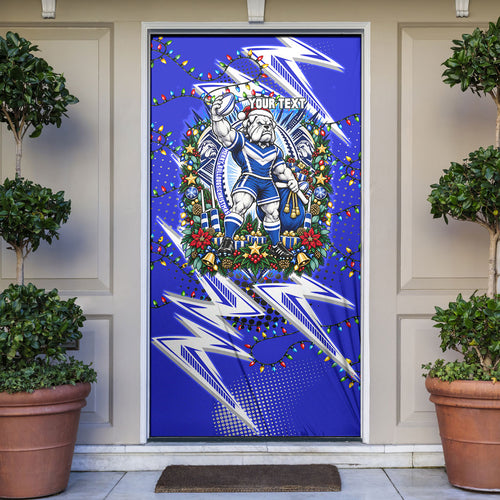 Personalized Canterbury Bankstown Bulldogs Rugby Christmas Door Cover Holiday Mascot Graphic Art Festive Lights Bow