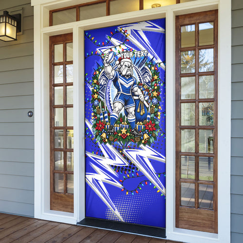 Personalized Canterbury Bankstown Bulldogs Rugby Christmas Door Cover Holiday Mascot Graphic Art Festive Lights Bow