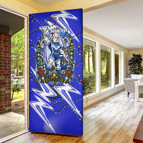 Personalized Canterbury Bankstown Bulldogs Rugby Christmas Door Cover Holiday Mascot Graphic Art Festive Lights Bow