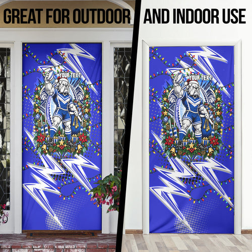 Personalized Canterbury Bankstown Bulldogs Rugby Christmas Door Cover Holiday Mascot Graphic Art Festive Lights Bow