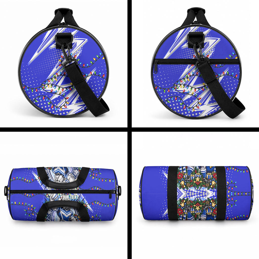 Personalized Canterbury Bankstown Bulldogs Rugby Christmas Duffle Bag Holiday Mascot Graphic Art Festive Lights Bow