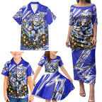 Personalized Canterbury Bankstown Bulldogs Rugby Christmas Family Matching Puletasi and Hawaiian Shirt Holiday Mascot Graphic Art Festive Lights Bow