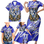 Personalized Canterbury Bankstown Bulldogs Rugby Christmas Family Matching Short Sleeve Bodycon Dress and Hawaiian Shirt Holiday Mascot Graphic Art Festive Lights Bow