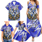 Personalized Canterbury Bankstown Bulldogs Rugby Christmas Family Matching Summer Maxi Dress and Hawaiian Shirt Holiday Mascot Graphic Art Festive Lights Bow