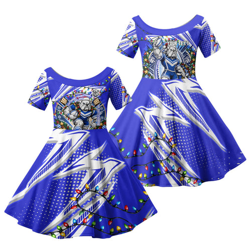 Personalized Canterbury Bankstown Bulldogs Rugby Christmas Family Matching Summer Maxi Dress and Hawaiian Shirt Holiday Mascot Graphic Art Festive Lights Bow