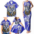 Personalized Canterbury Bankstown Bulldogs Rugby Christmas Family Matching Tank Maxi Dress and Hawaiian Shirt Holiday Mascot Graphic Art Festive Lights Bow