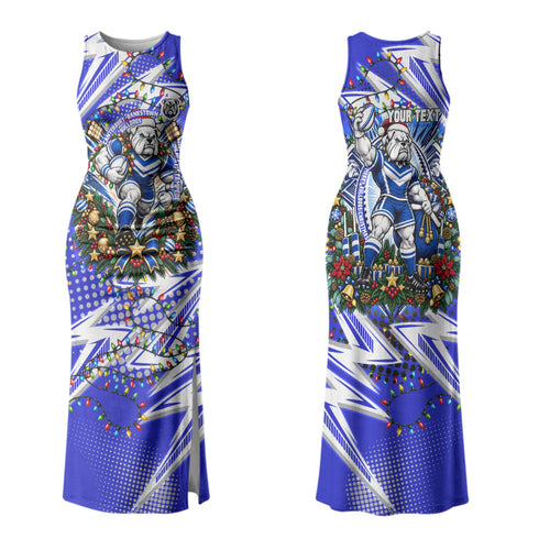 Personalized Canterbury Bankstown Bulldogs Rugby Christmas Family Matching Tank Maxi Dress and Hawaiian Shirt Holiday Mascot Graphic Art Festive Lights Bow