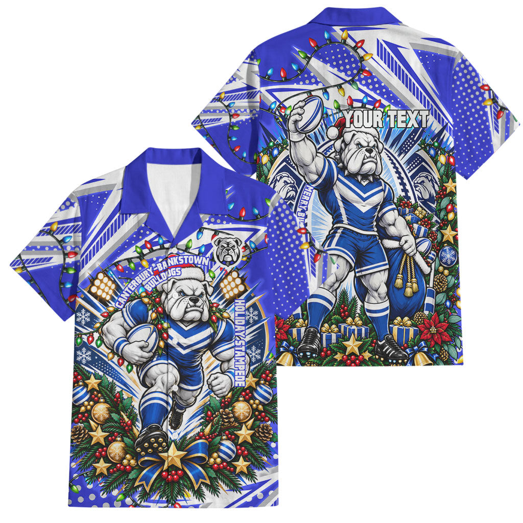 Personalized Canterbury Bankstown Bulldogs Rugby Christmas Family Matching Tank Maxi Dress and Hawaiian Shirt Holiday Mascot Graphic Art Festive Lights Bow