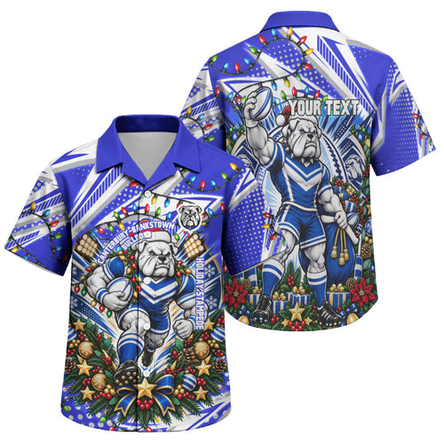 Personalized Canterbury Bankstown Bulldogs Rugby Christmas Family Matching Tank Maxi Dress and Hawaiian Shirt Holiday Mascot Graphic Art Festive Lights Bow