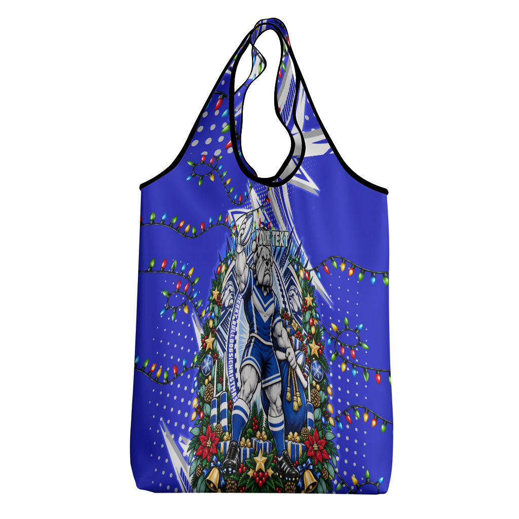 Personalized Canterbury Bankstown Bulldogs Rugby Christmas Grocery Bag Holiday Mascot Graphic Art Festive Lights Bow