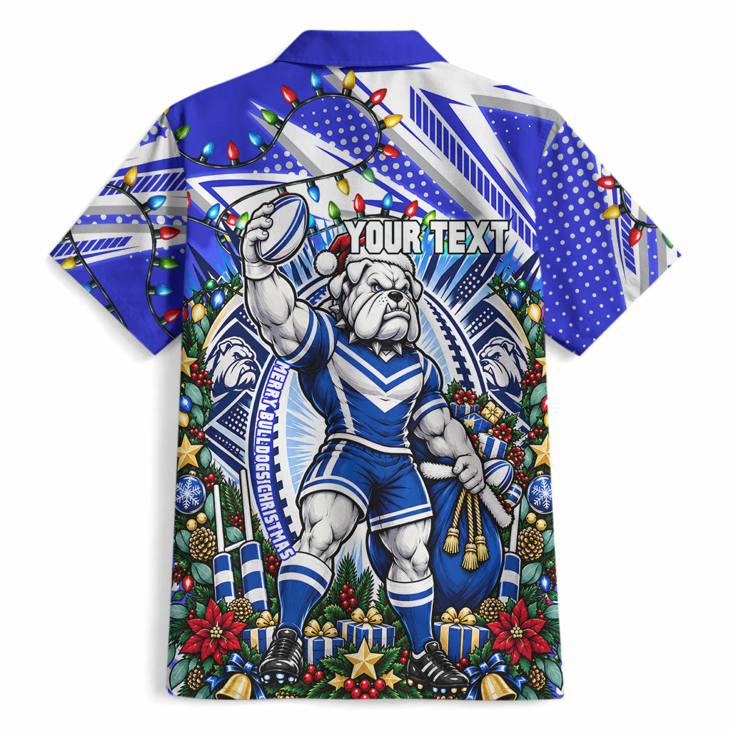 Personalized Canterbury Bankstown Bulldogs Rugby Christmas Hawaiian Shirt Holiday Mascot Graphic Art Festive Lights Bow