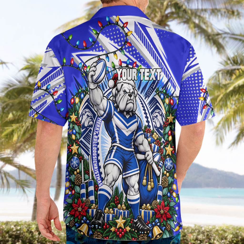 Personalized Canterbury Bankstown Bulldogs Rugby Christmas Hawaiian Shirt Holiday Mascot Graphic Art Festive Lights Bow