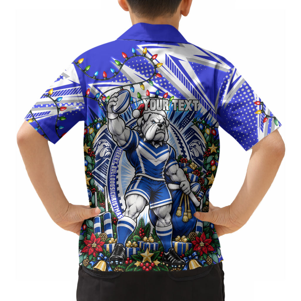 Personalized Canterbury Bankstown Bulldogs Rugby Christmas Hawaiian Shirt Holiday Mascot Graphic Art Festive Lights Bow