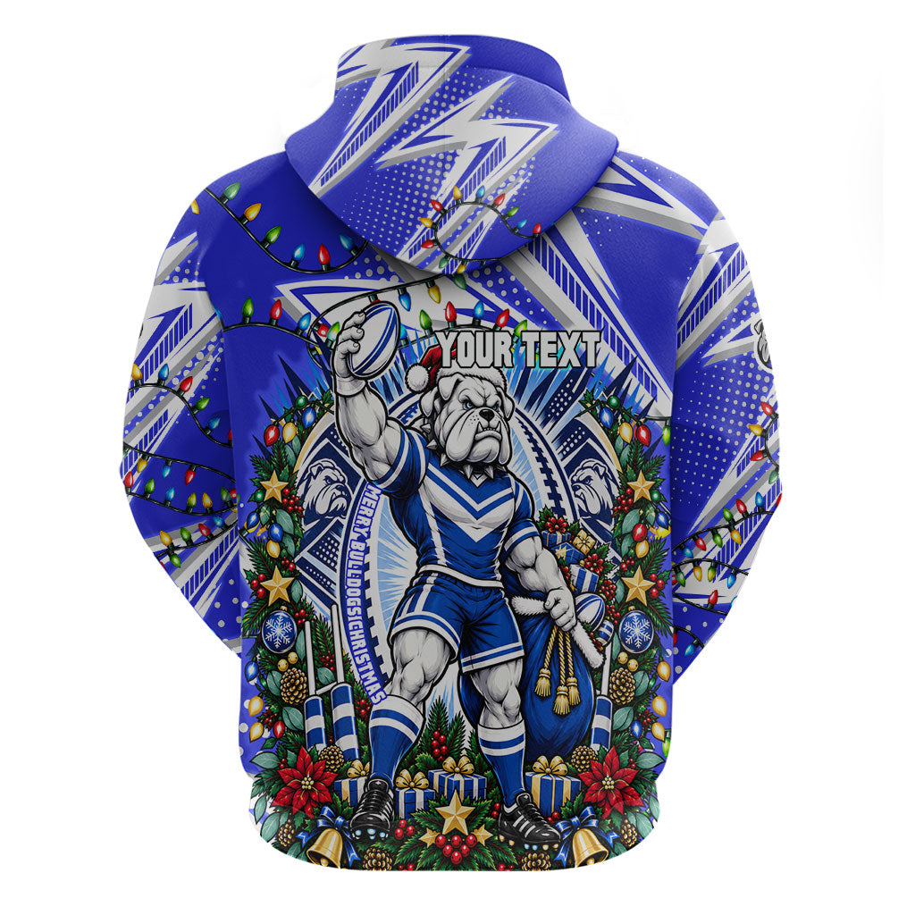 Personalized Canterbury Bankstown Bulldogs Rugby Christmas Hoodie Holiday Mascot Graphic Art Festive Lights Bow
