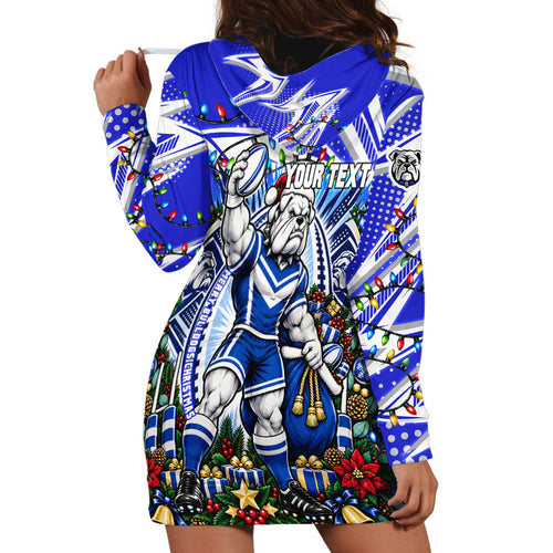 Personalized Canterbury Bankstown Bulldogs Rugby Christmas Hoodie Dress Holiday Mascot Graphic Art Festive Lights Bow