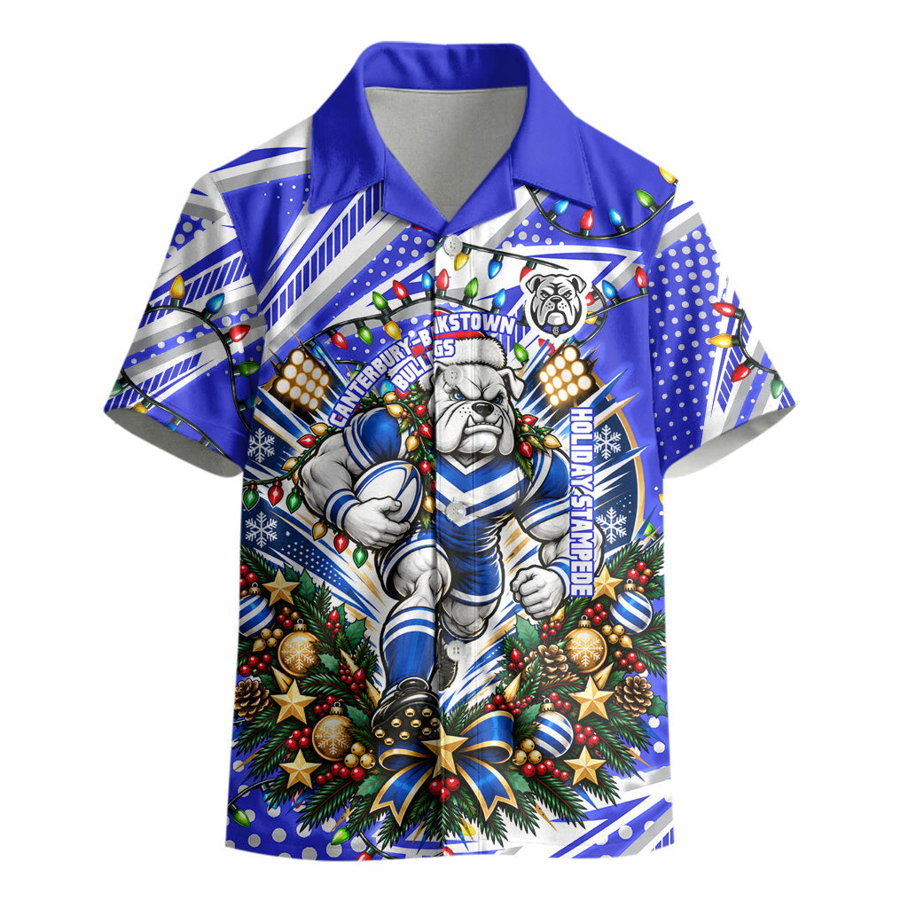 Personalized Canterbury Bankstown Bulldogs Rugby Christmas Kid Hawaiian Shirt Holiday Mascot Graphic Art Festive Lights Bow