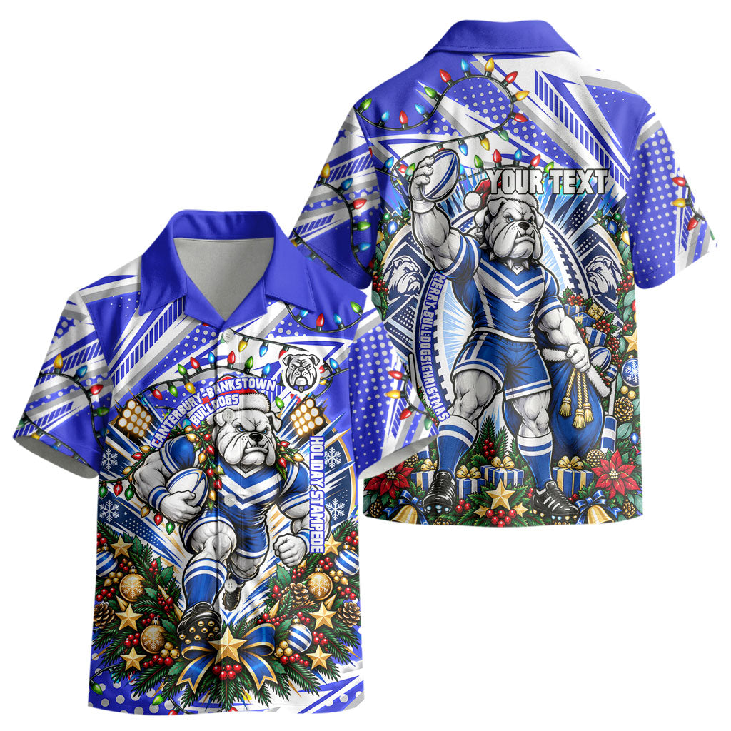 Personalized Canterbury Bankstown Bulldogs Rugby Christmas Kid Hawaiian Shirt Holiday Mascot Graphic Art Festive Lights Bow