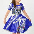 Personalized Canterbury Bankstown Bulldogs Rugby Christmas Kid Short Sleeve Dress Holiday Mascot Graphic Art Festive Lights Bow